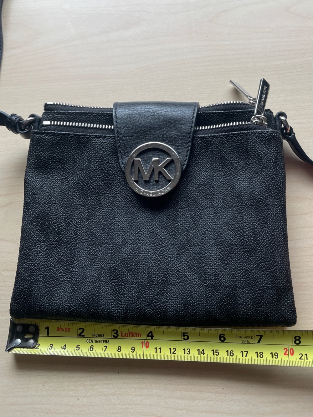 Michael Kors Black Textured MK Crossbody Bag with Silver Logo - Picture 6 of 7